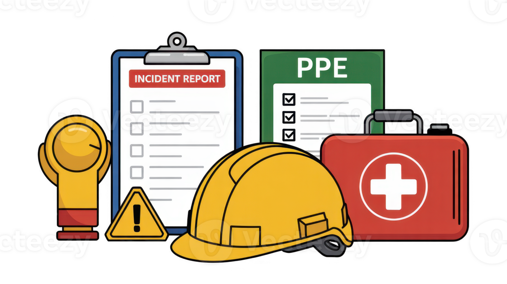 Workplace safety items promoting secure environment with transparent background png