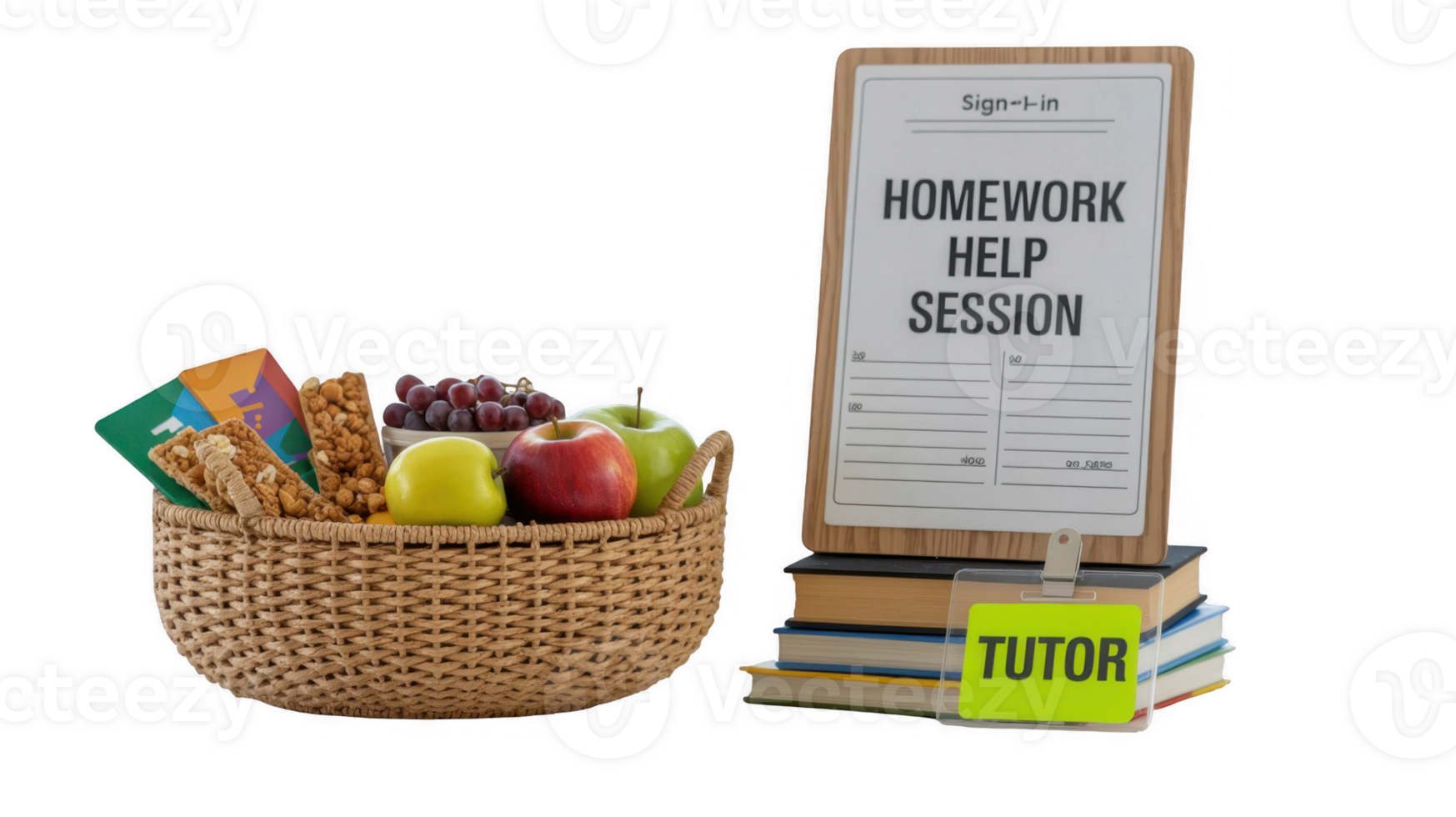 Tutor providing homework help session with healthy snacks and transparent background png