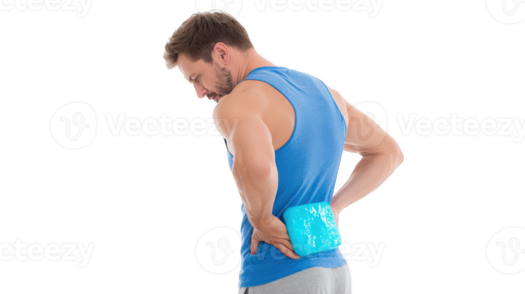 Sportsman recovering from injury applying ice pack on transparent background png