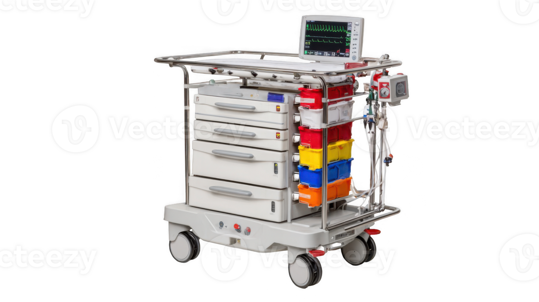 Modern ekg cart showing heart rate on transparent background png