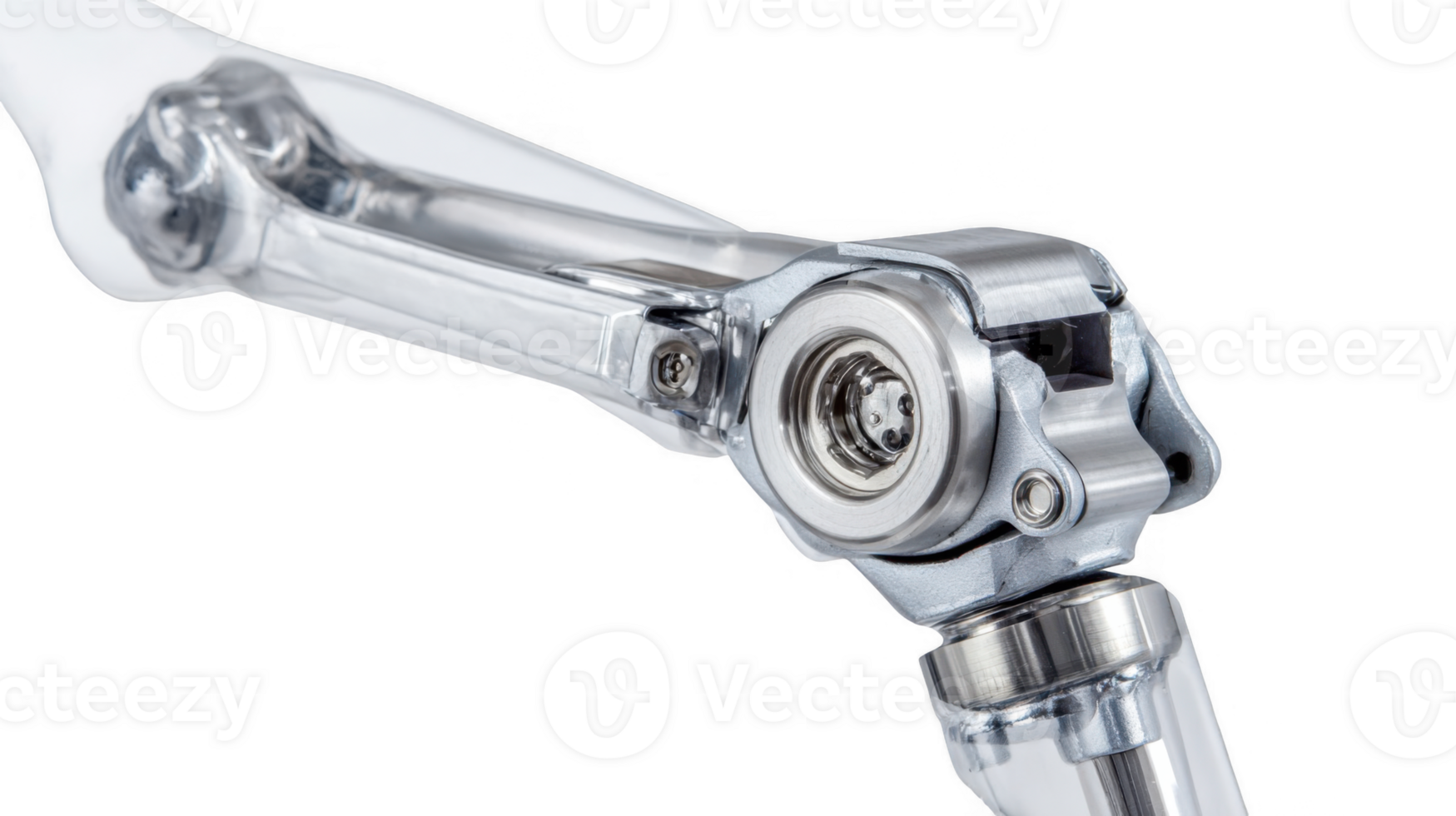 Arthroscopy camera inside of an artificial knee joint on transparent background png