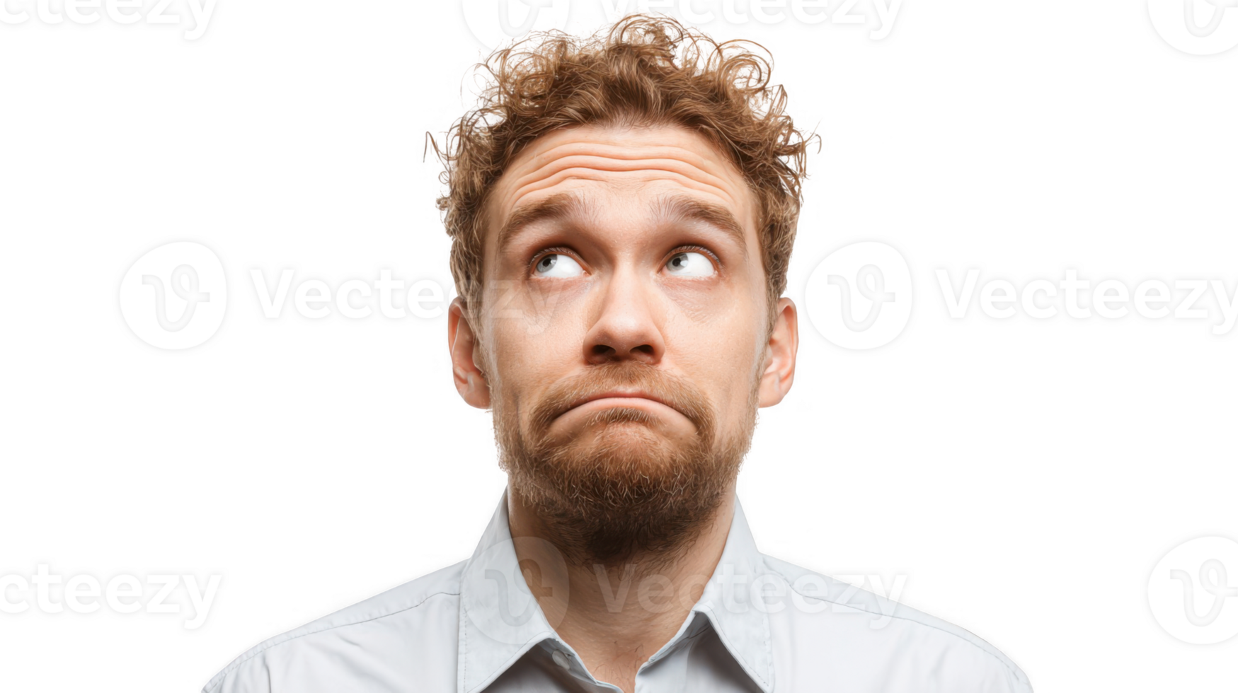 Confused office worker looking up with transparent background png