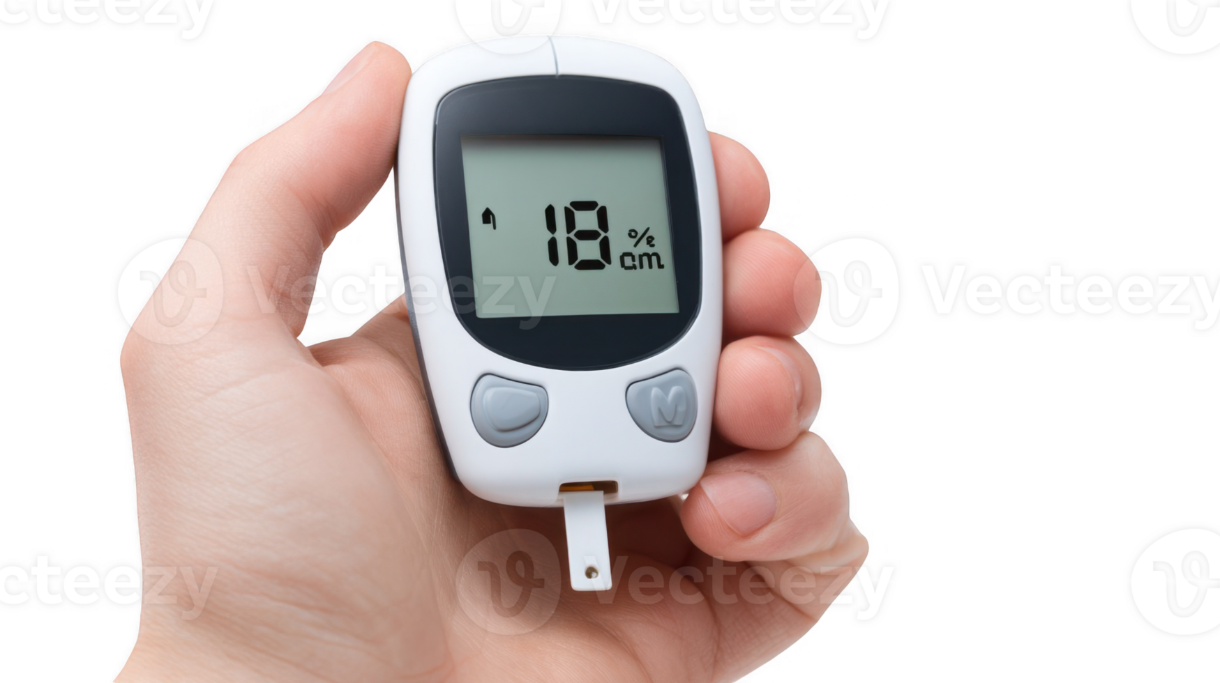 Doctor holding glucose meter showing blood sugar level on transparent background png