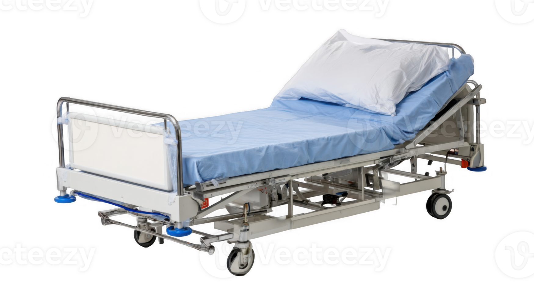 Adjustable hospital bed on transparent background promoting healthcare and patient care png