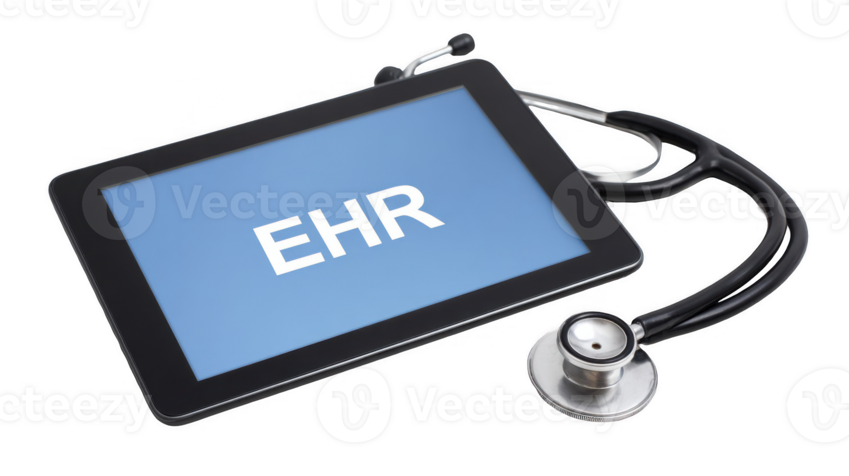Electronic health record ehr showing on tablet with stethoscope on transparent background png