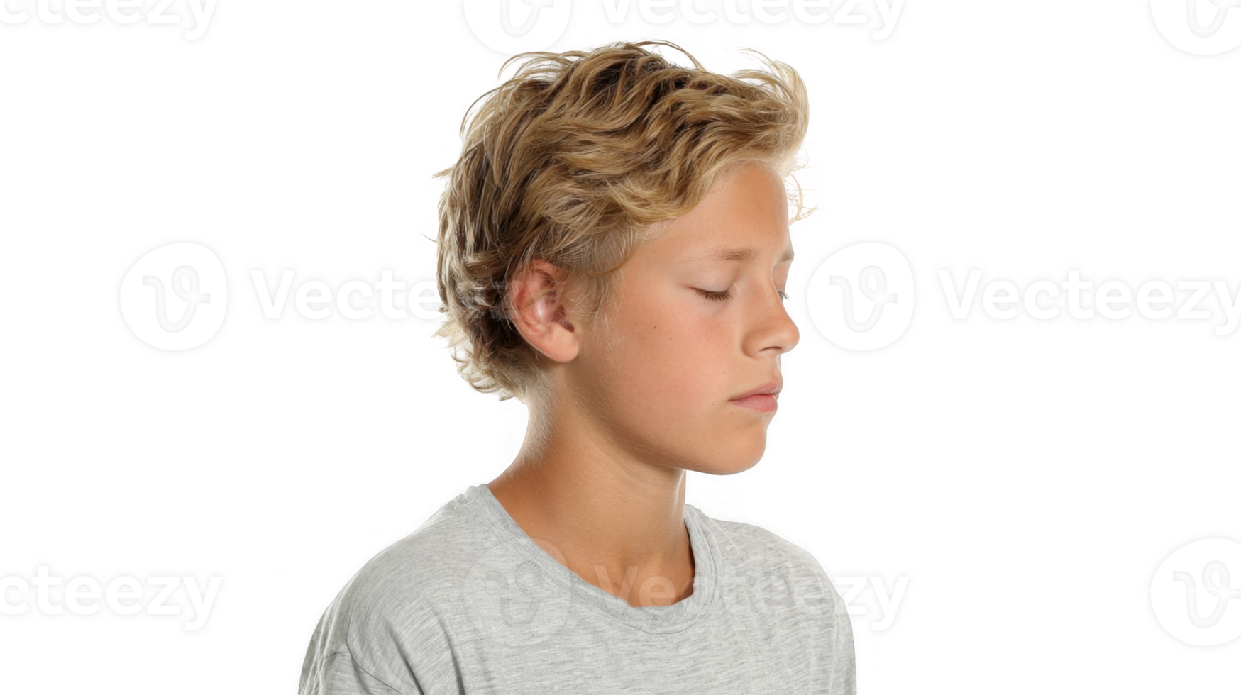 Blond boy closing eyes on transparent background png