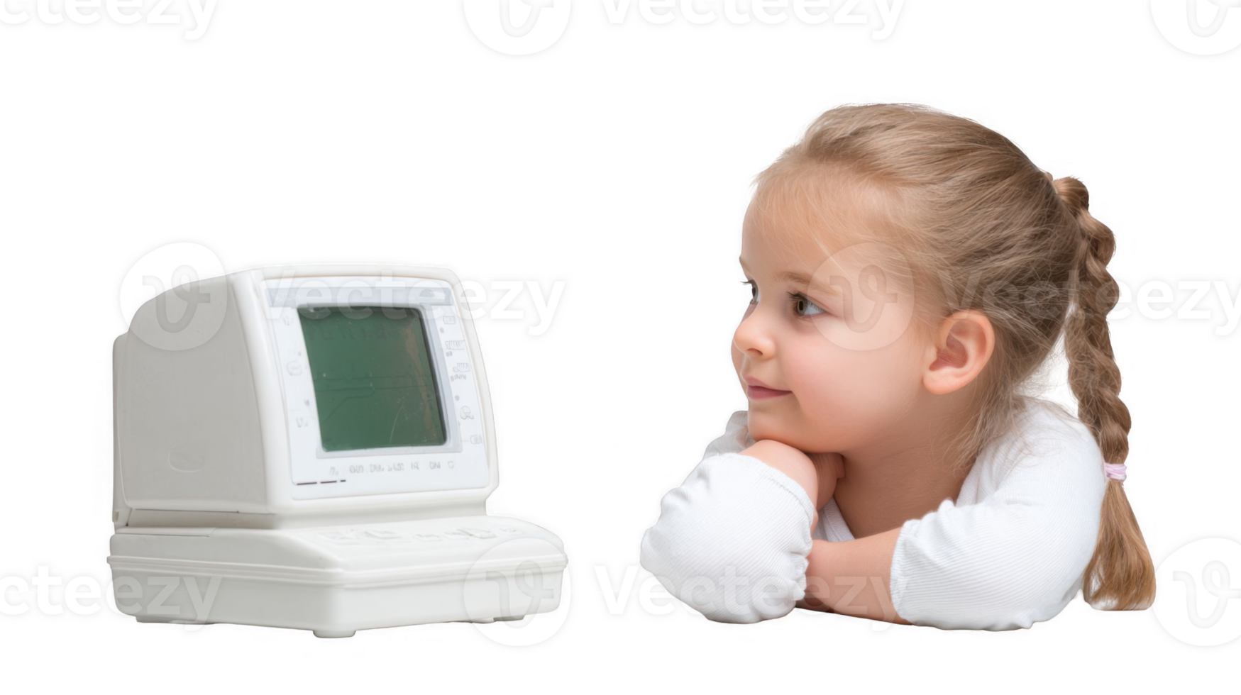 Little girl observing medical device with transparent background png
