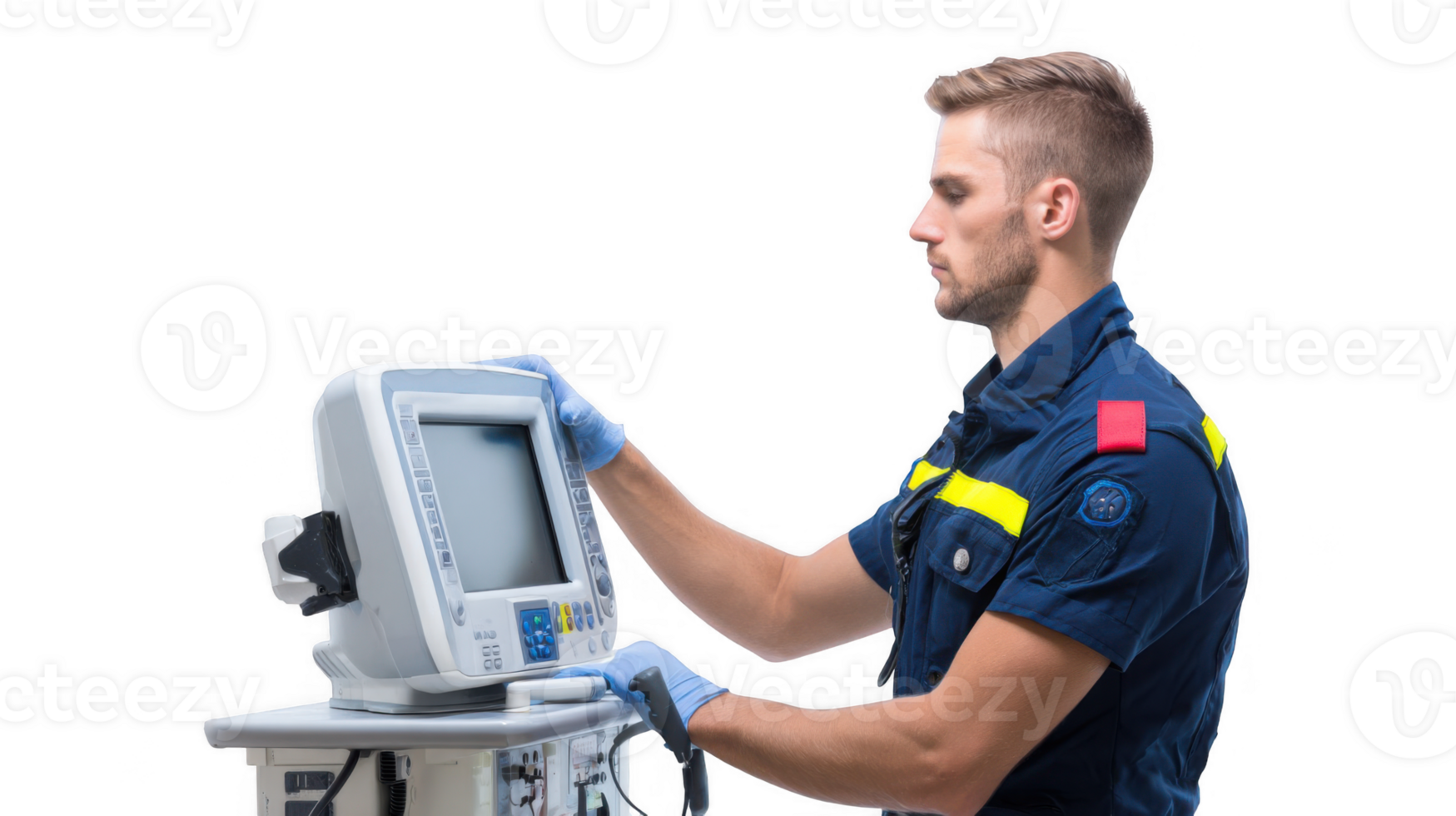 Paramedic using medical equipment on transparent background png