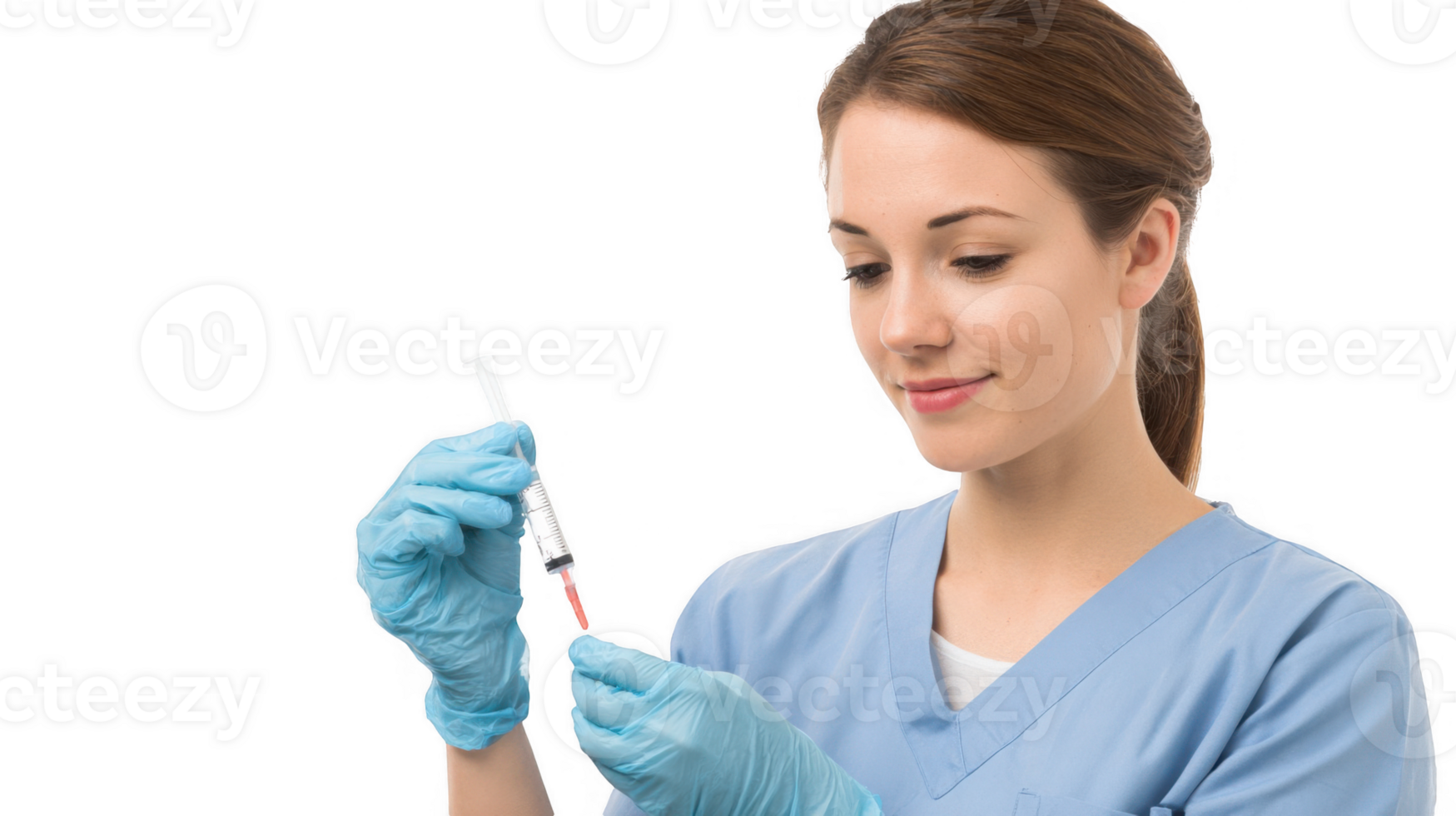 Nurse preparing injection with syringe on transparent background png