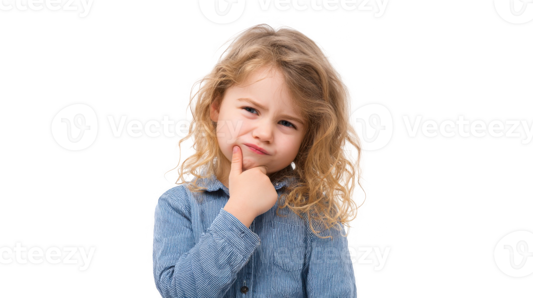 Little girl making thinking gesture with transparent background png