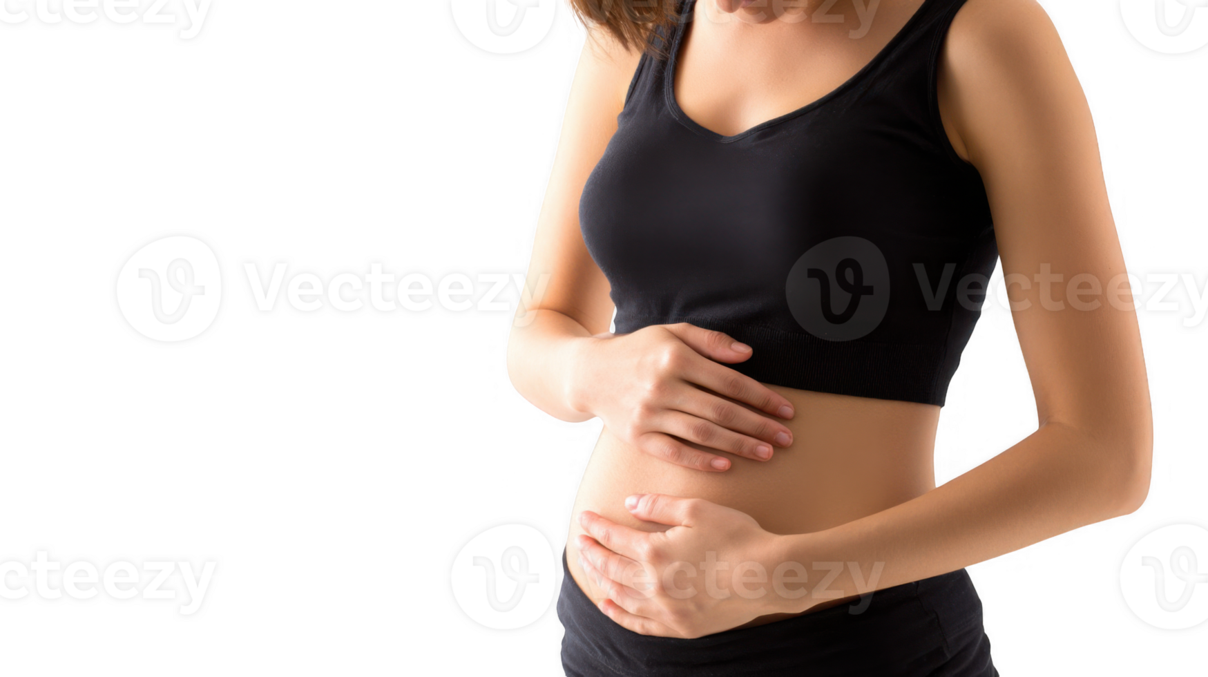 Pregnant woman holding her belly on transparent background png