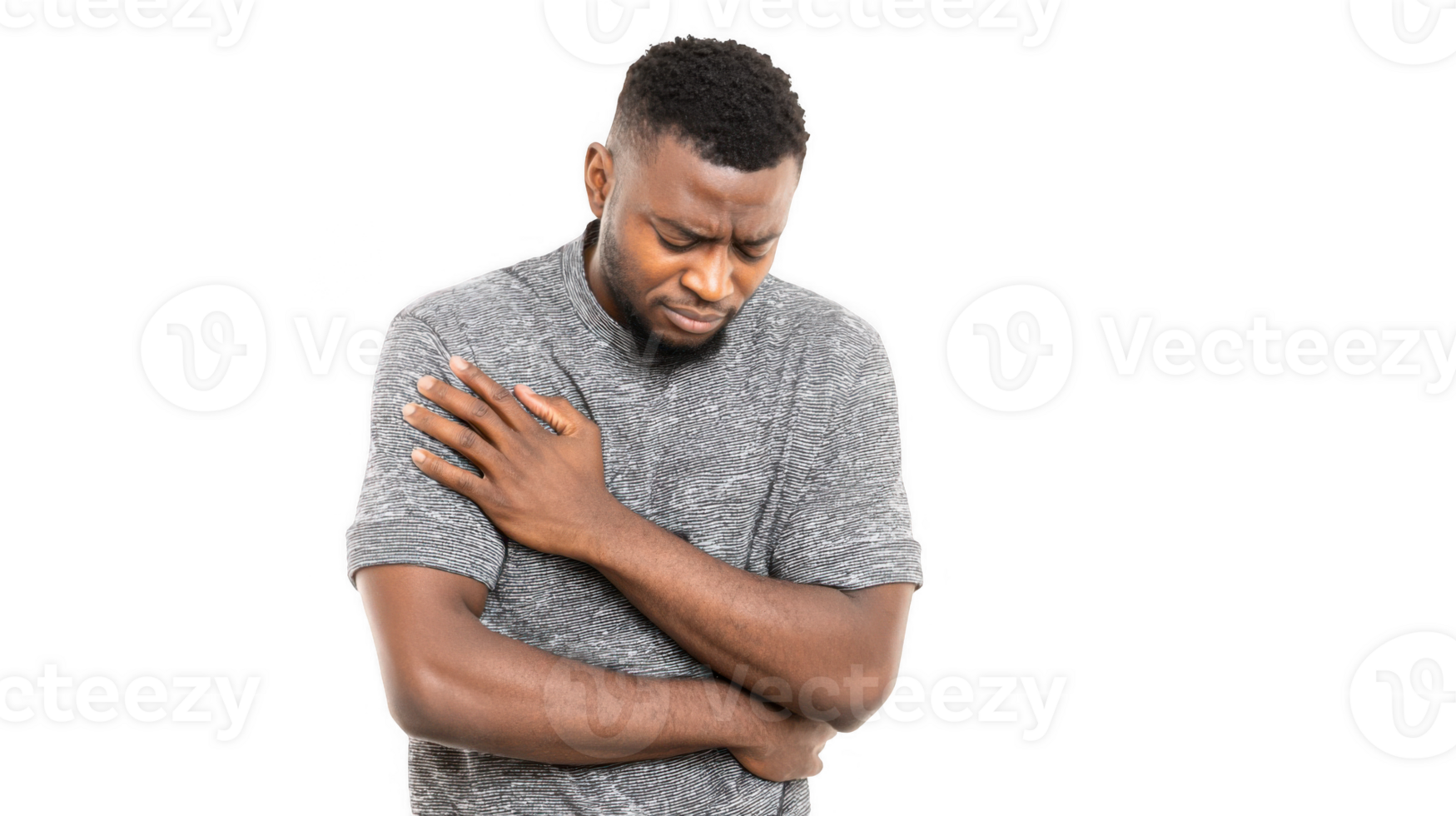 Young man suffering from chills on transparent background png