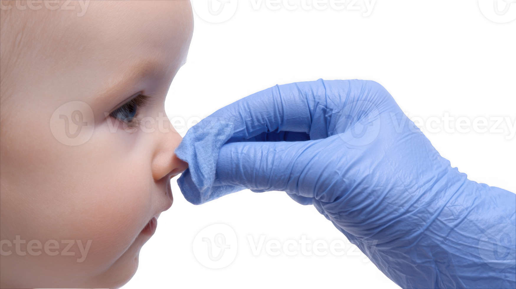 Doctor wiping baby's nose with tissue on transparent background png