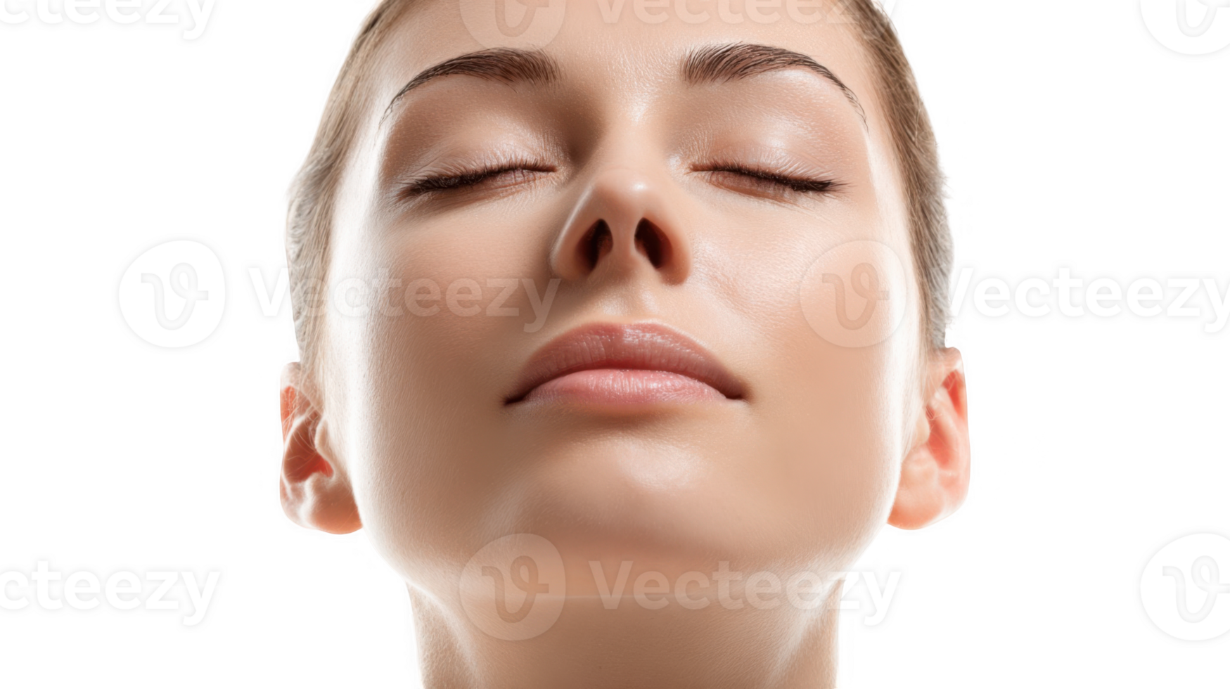 Beautiful woman closing eyes showing perfect skin on transparent background png