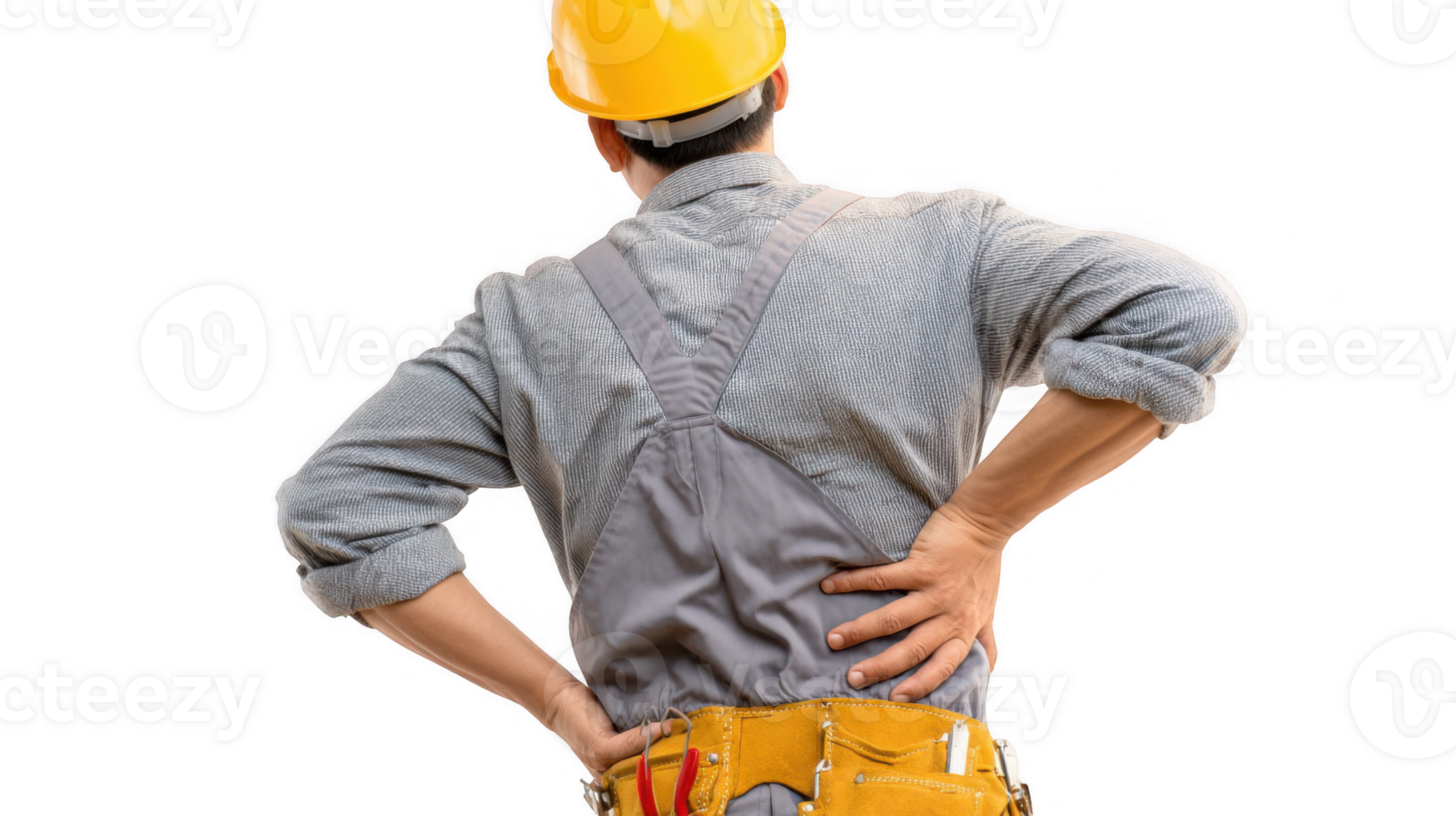 Construction worker suffering back pain on transparent background png