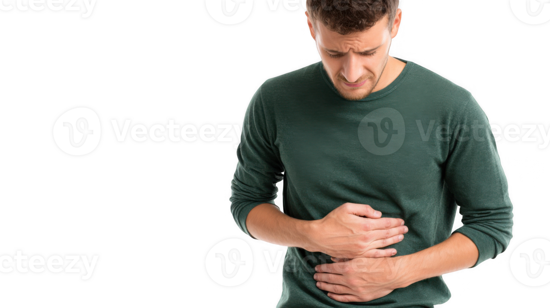 Man suffering from appendicitis pain with transparent background png
