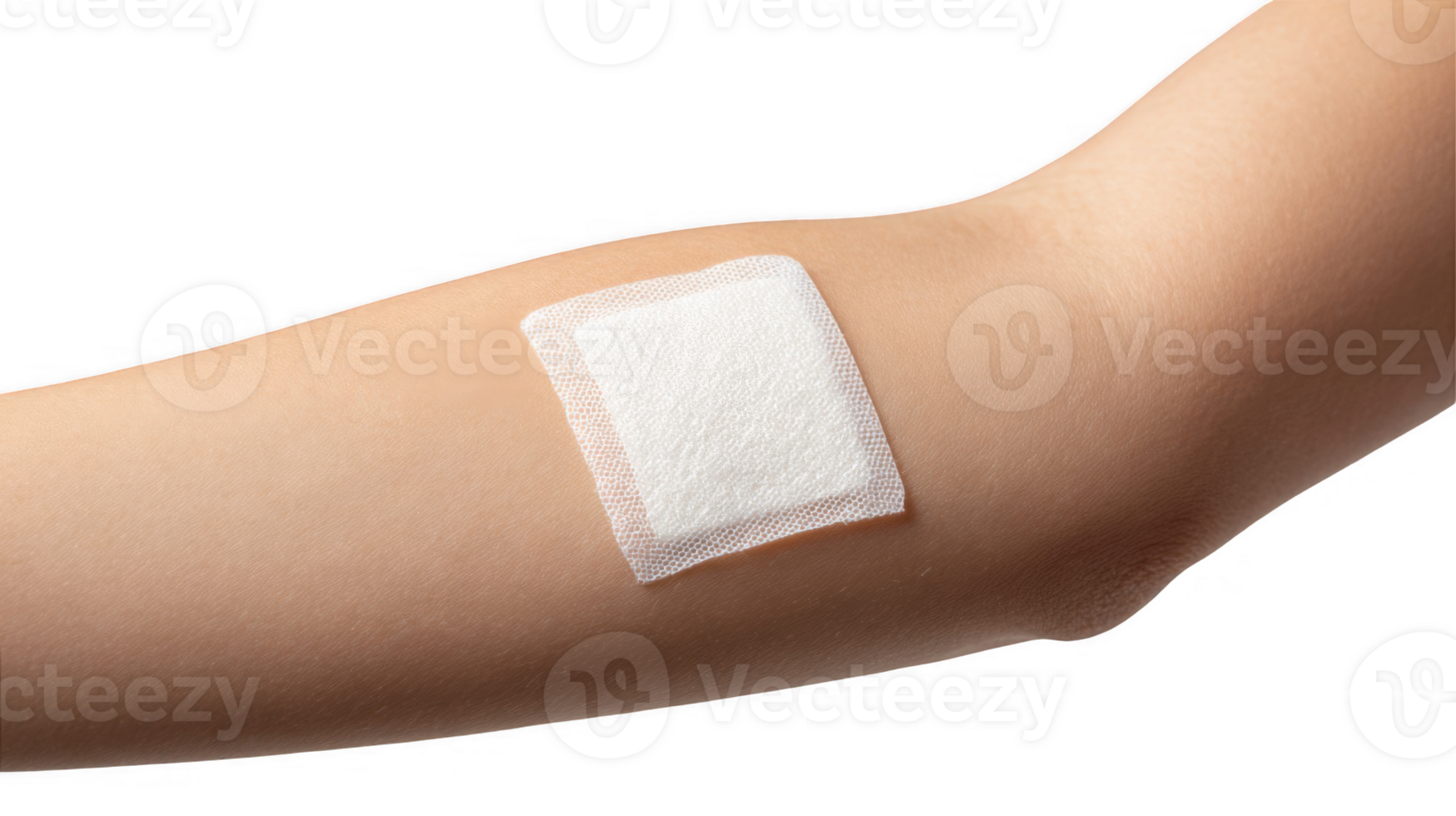 White transdermal patch adhering to person's arm on transparent background png