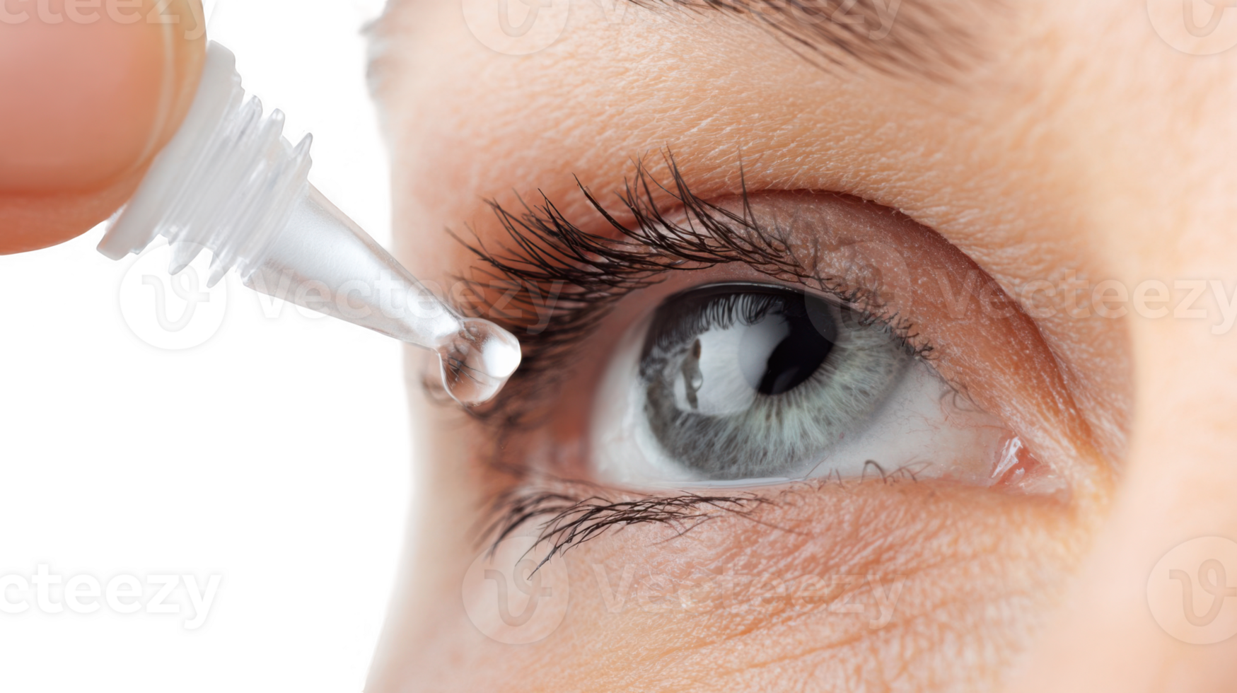 Woman applying eye drops with transparent background png