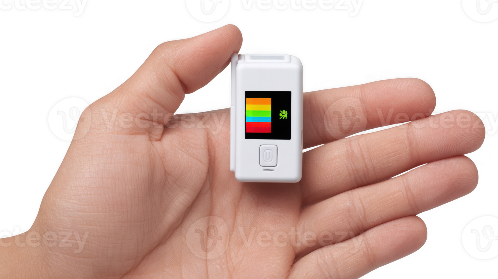 Hand holding portable pulse oximeter on transparent background png