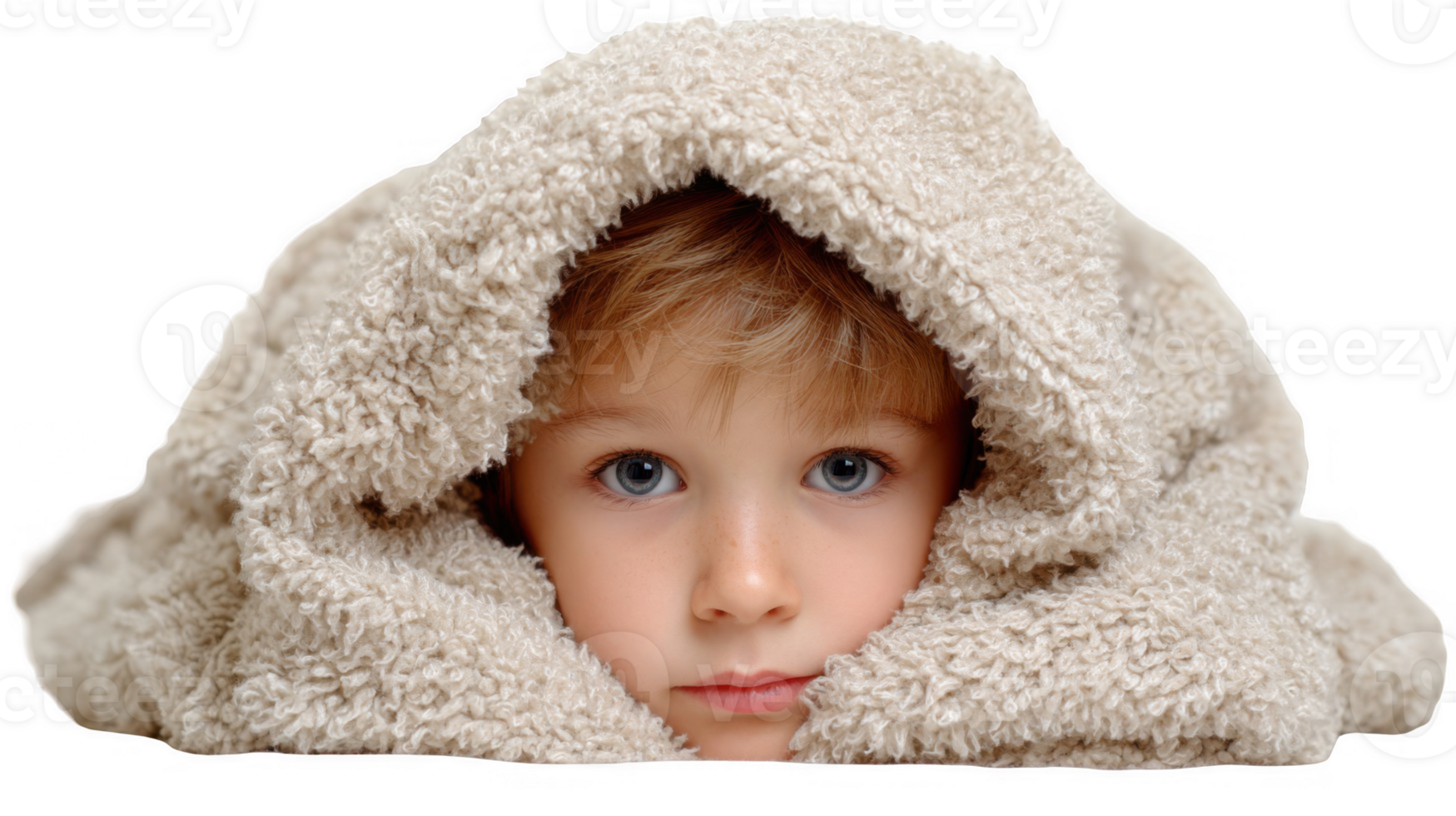 Sick child wrapped in a blanket on a transparent background png