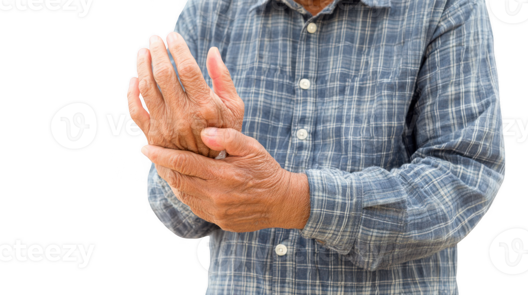 Senior man massaging hand on transparent background png