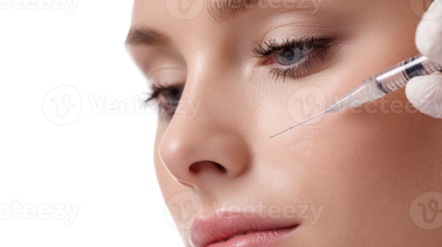 Beautician injecting filler into woman's face with transparent background png