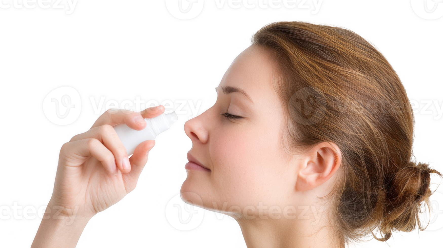 Woman using nasal spray on transparent background png