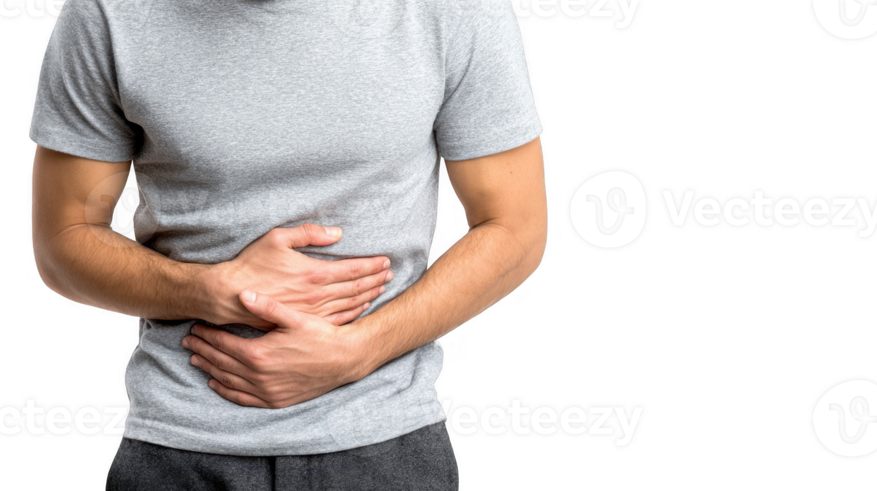 Man suffering from appendicitis pain, isolated on transparent background png