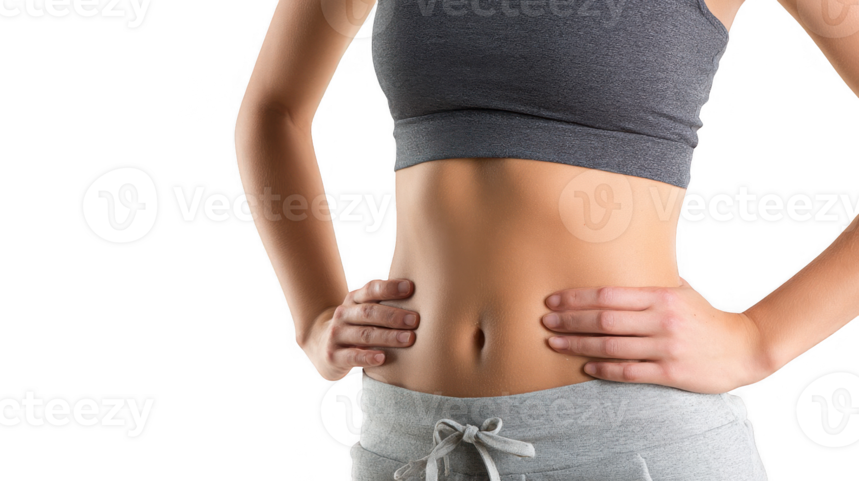 Close up of woman showing perfect abs on transparent background png