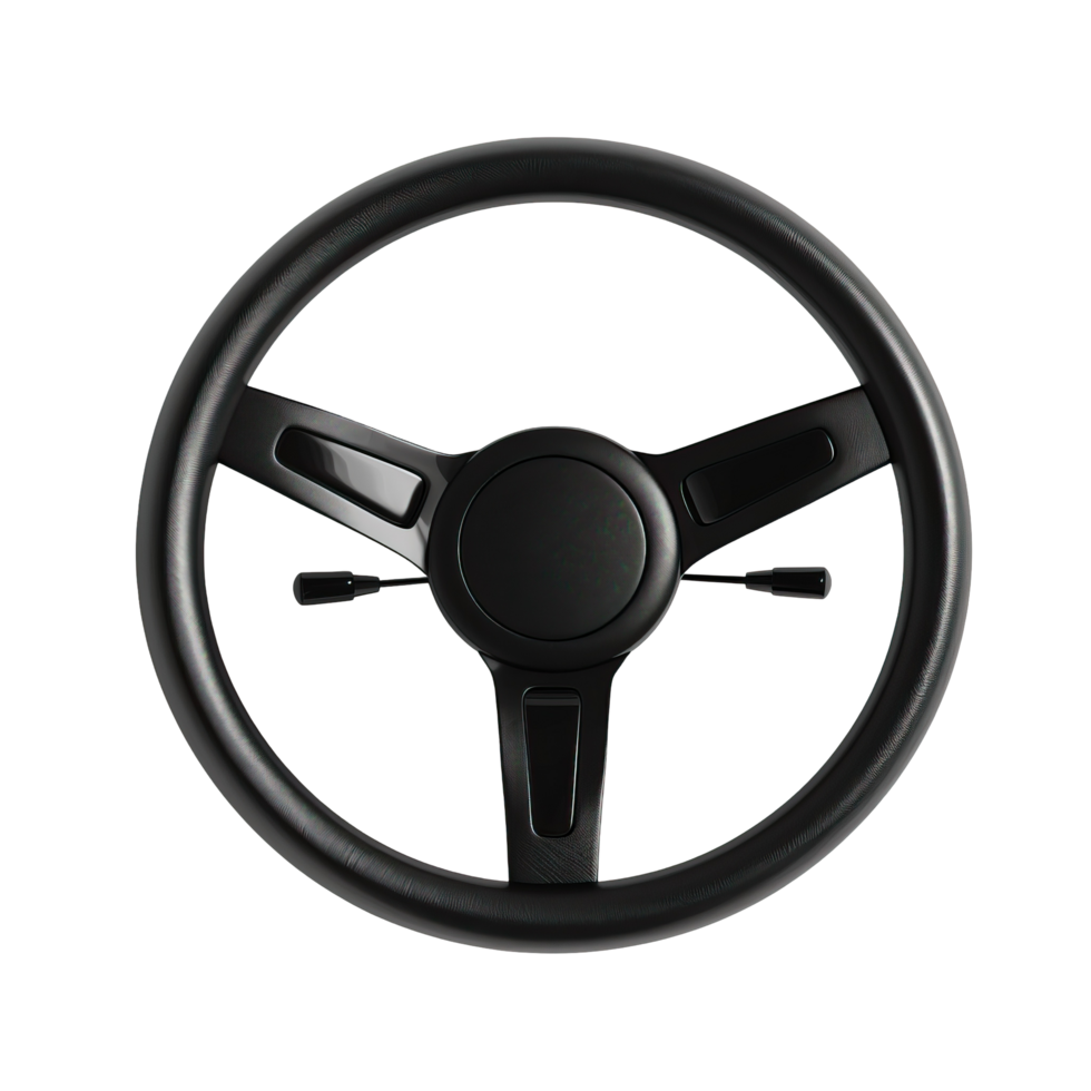 Classic Black Car Steering Wheel On Dark Background. Car Detailing. Retro Style. png