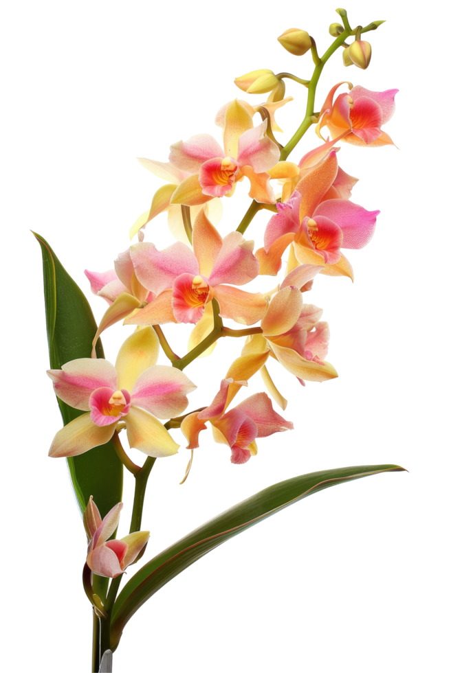 Peach Orchid Isolated On Black. Beauty In Nature. Tender Petal Blooming, Flower Branch. png