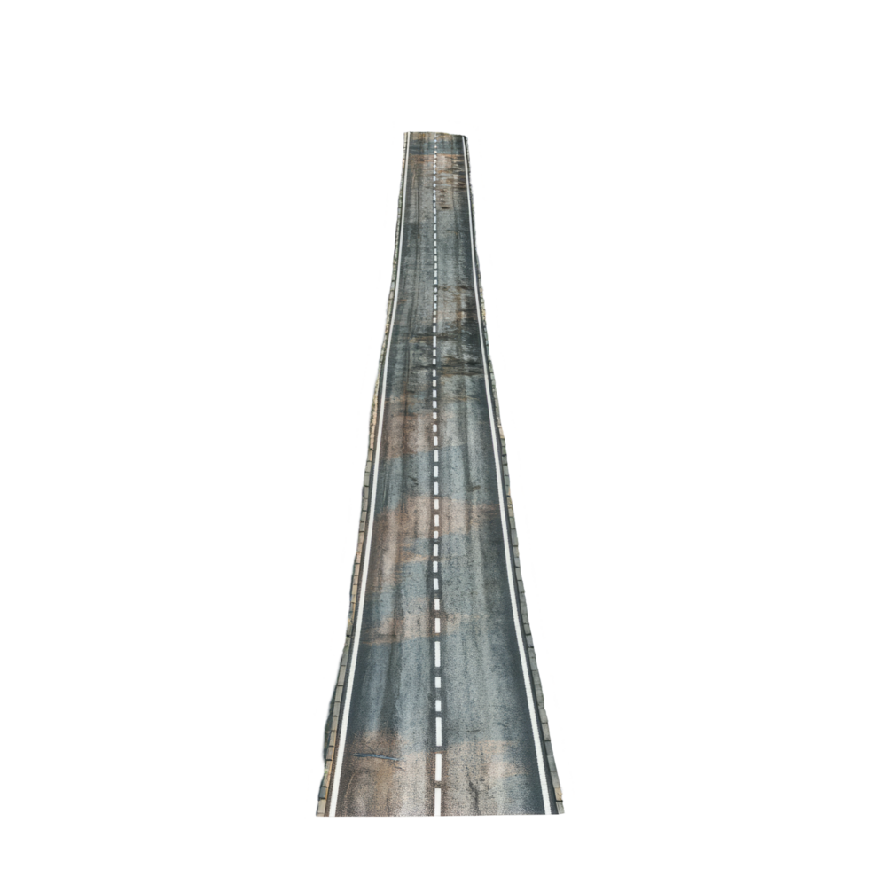 Straight Asphalt Road Isolated On Black. Urban Landscape With White Line Marking. Journey Concept. png
