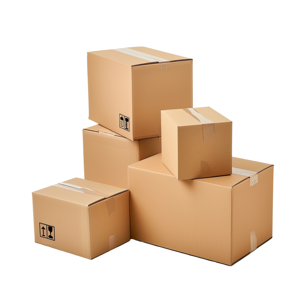 Stacked Cardboard Boxes. Moving, Shipping And Storage Concept. png