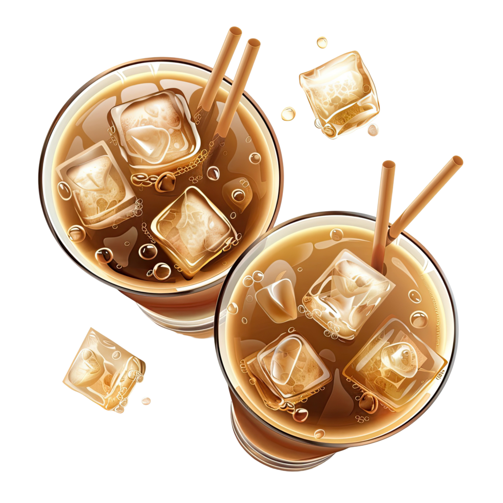 Iced Coffee Served On A Black Background With Ice Cubes And A Straw, A Refreshing Drink For Summer. png