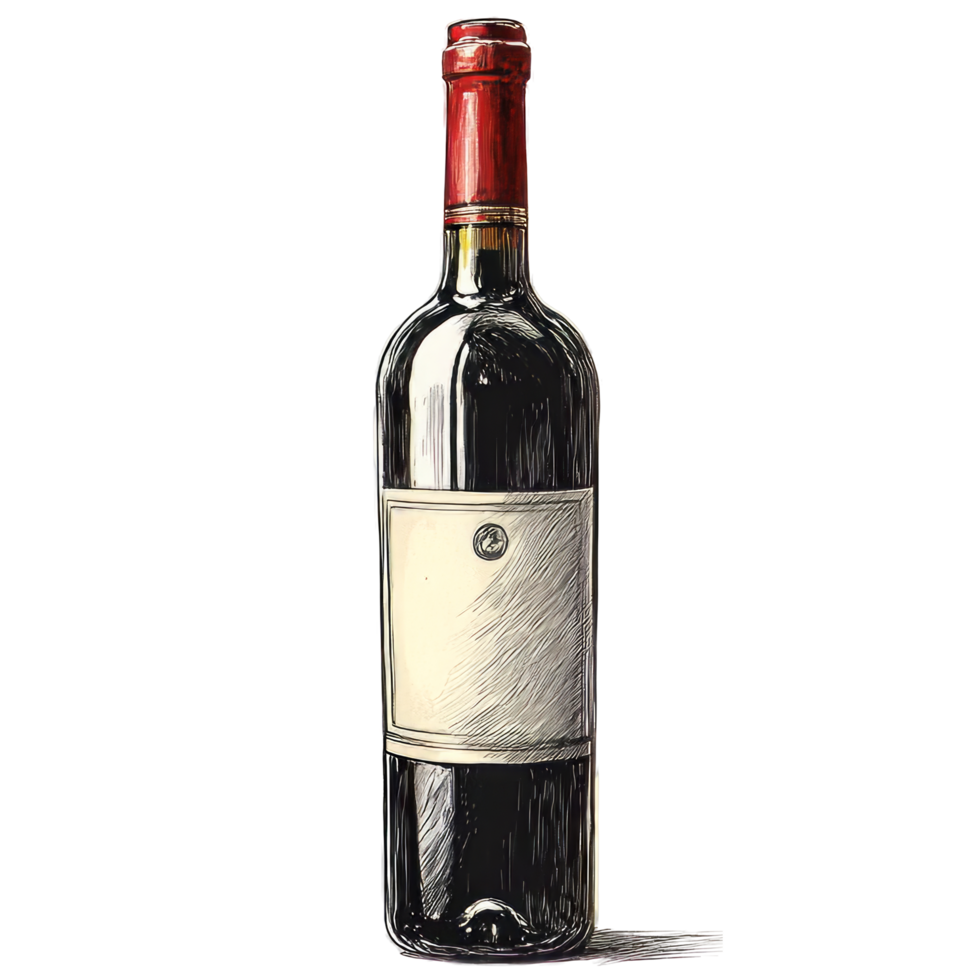 Red Wine Bottle, Art Style. Perfect For Menus, Wine Lists Or Advertising. png