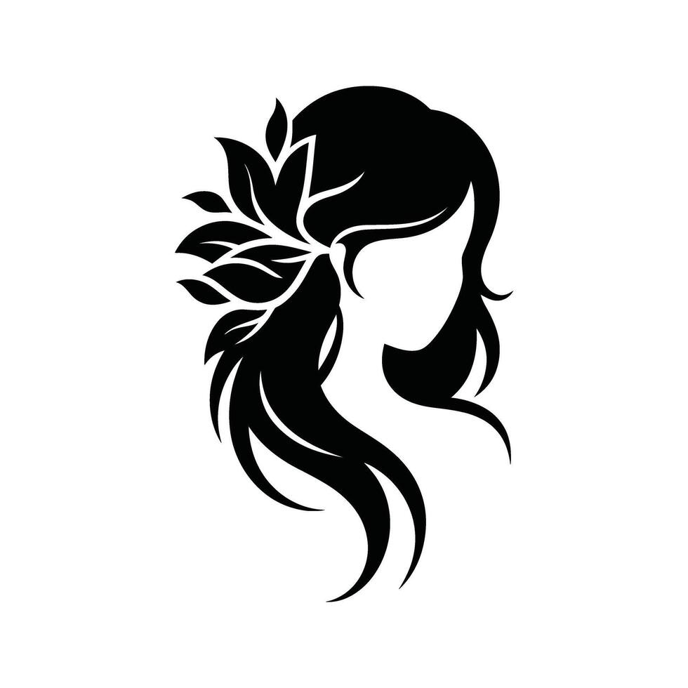 Elegant black and white silhouette of a woman with floral hair adornment vector