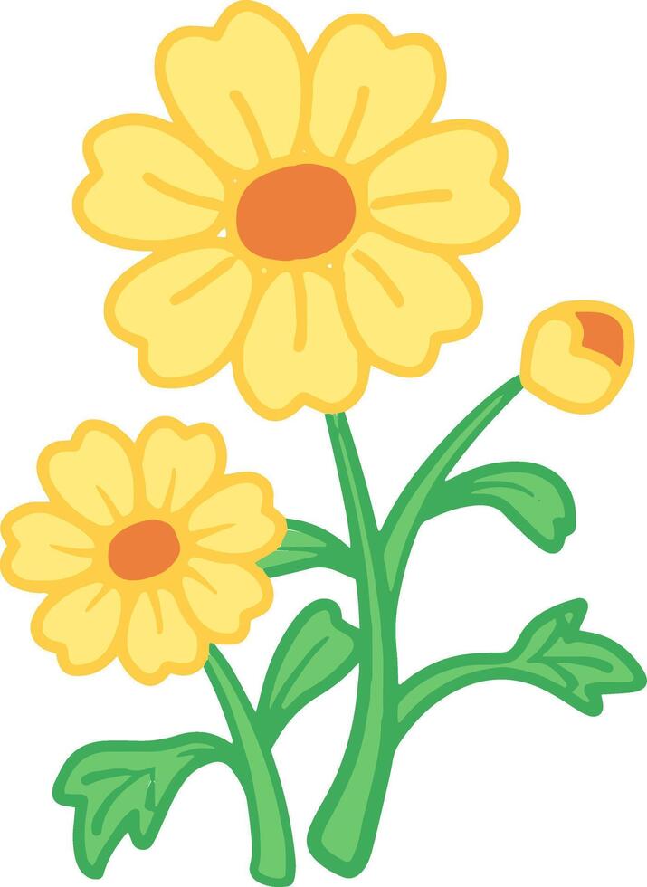 Hand Drawn Yellow Sun flower Illustration vector