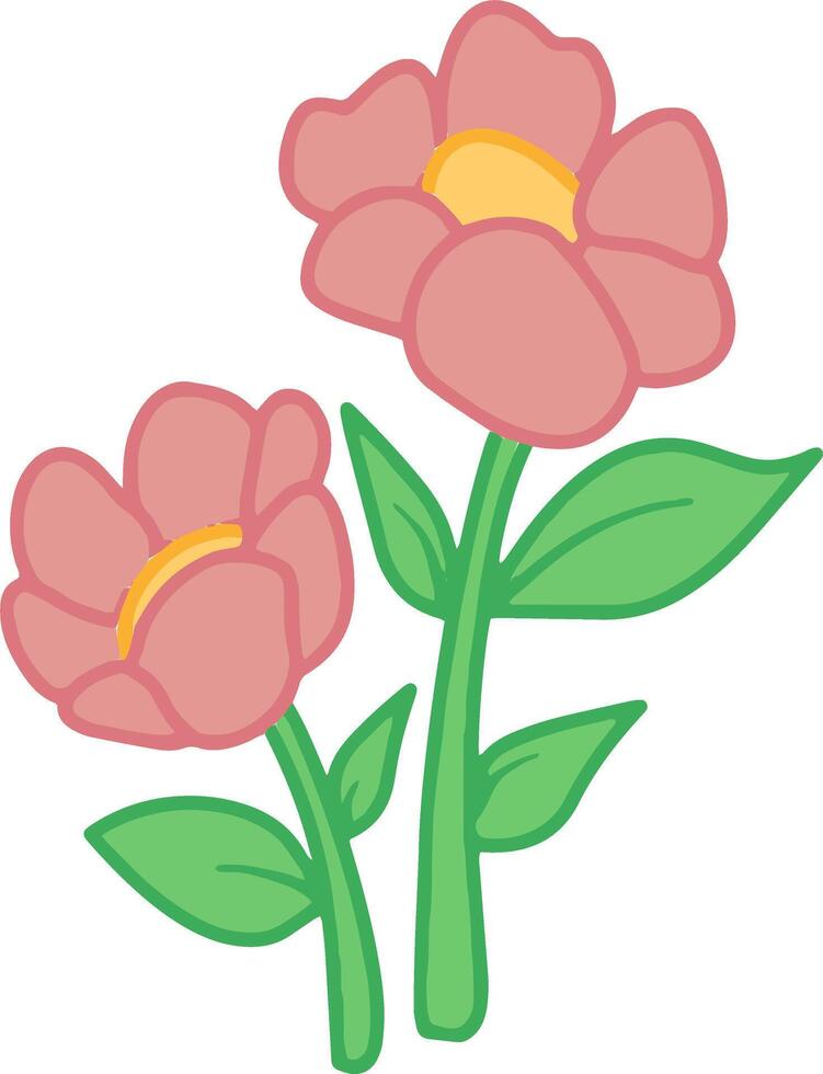 two pink rose flowers with green leaves on a white background vector