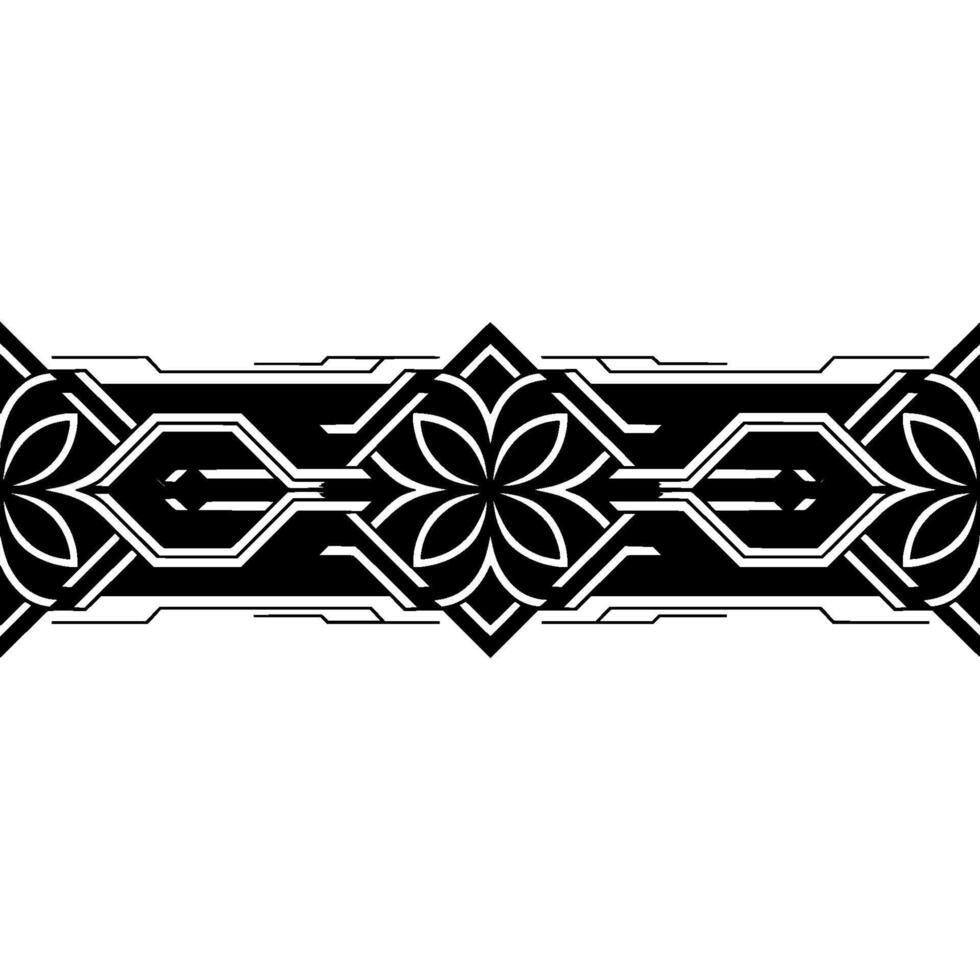 Geometric Floral Border , Black, Gray White, Minimalist Pattern vector