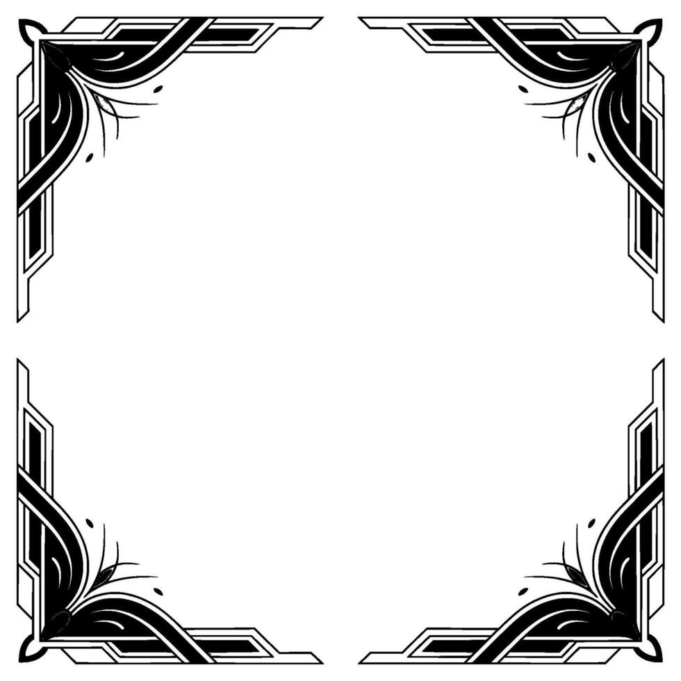 Art Deco Frame Corner Elements, Black Silver, Illustration vector