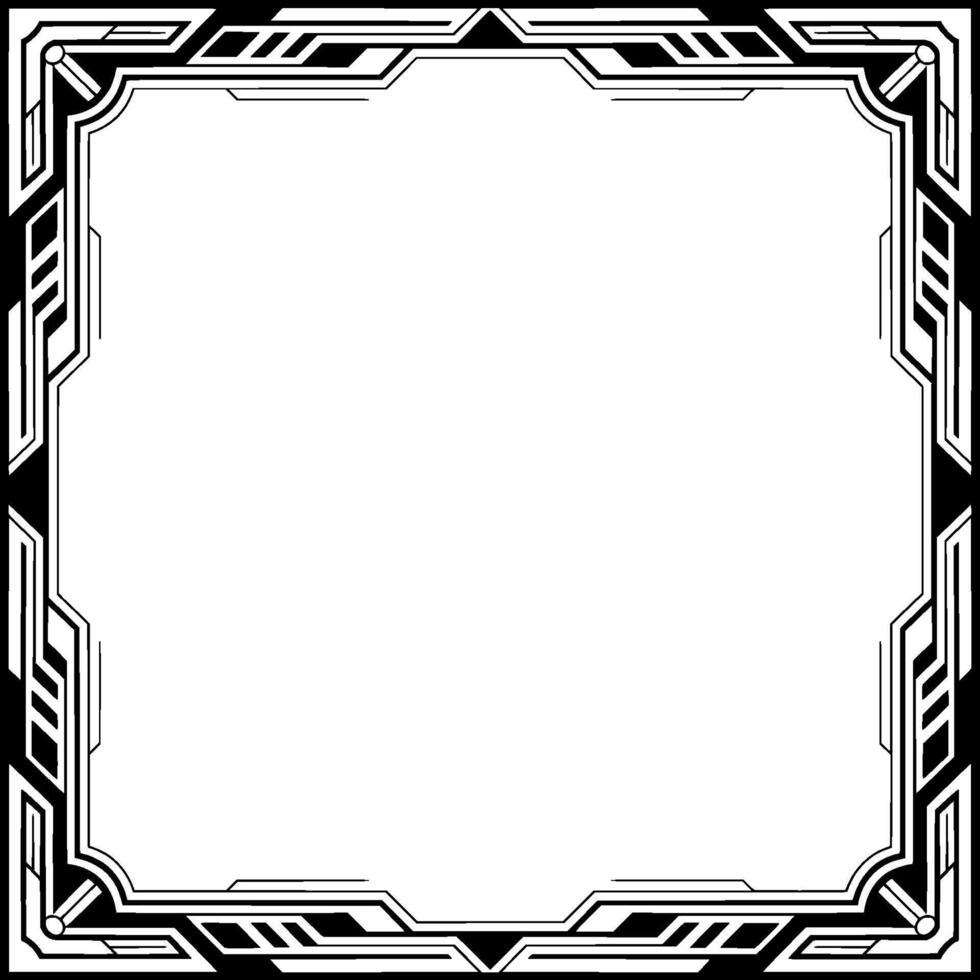 Art Deco Geometric Frame, Black White Square Border, Template vector