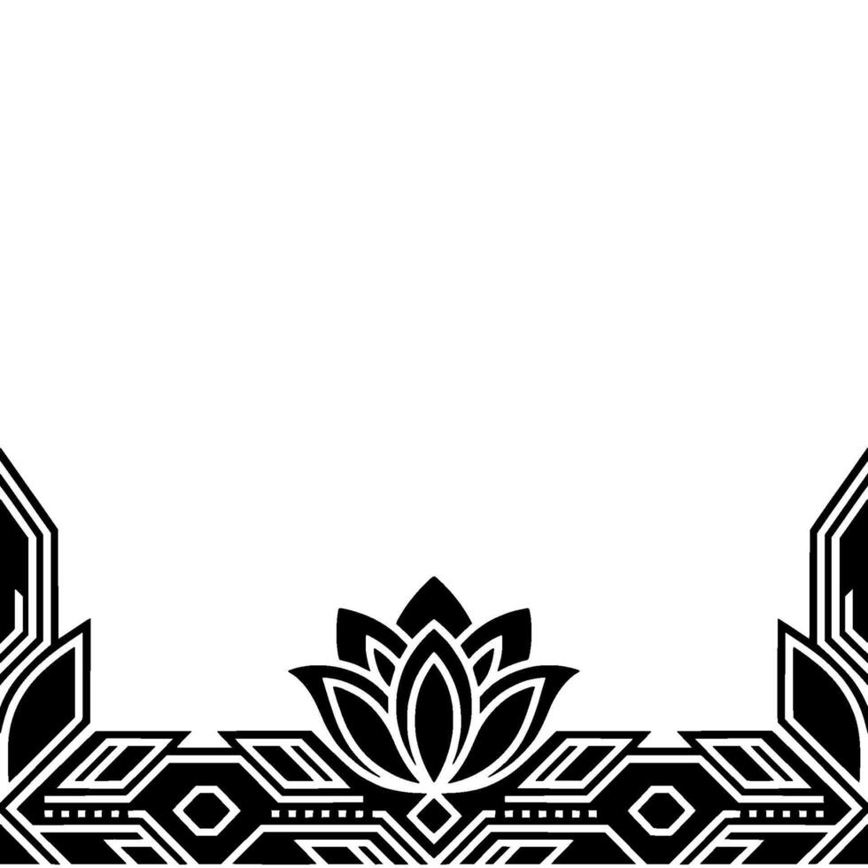 Geometric Lotus Flower Border, Black and White, Minimalist vector