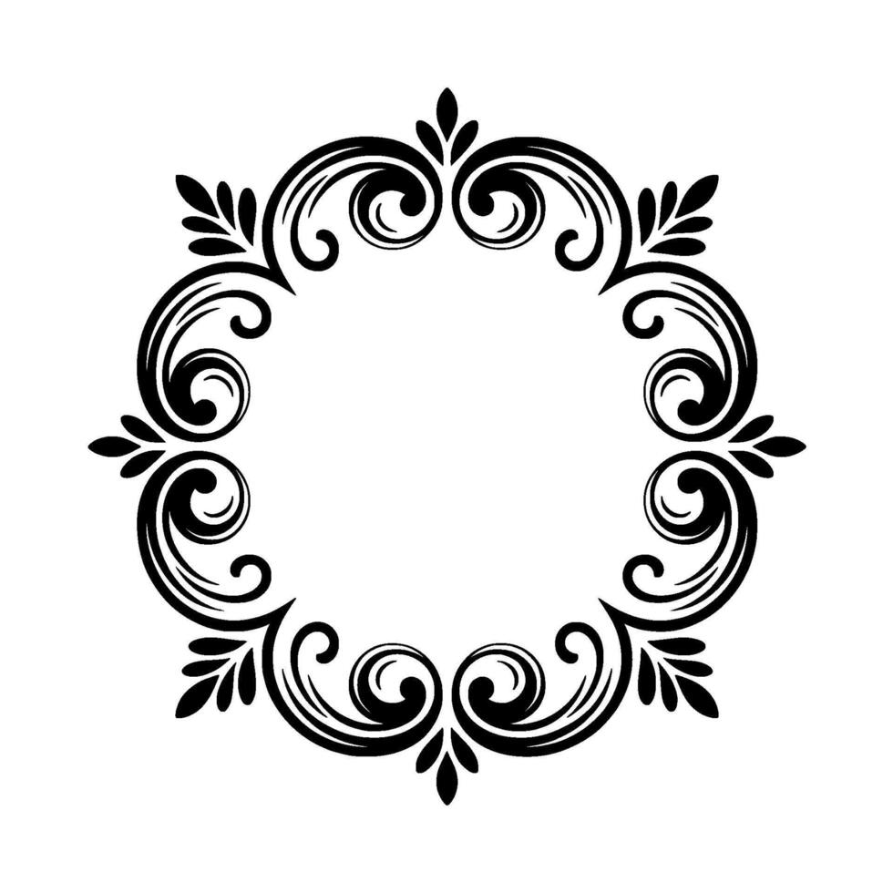 Elegant Black and White Floral Swirl Frame, Decorative Border vector
