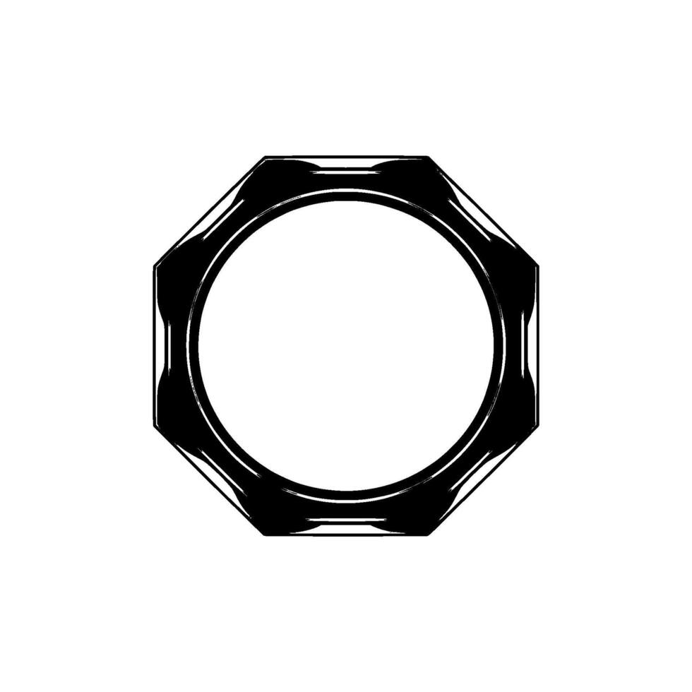 Geometric Black Octagon Frame With Silver Trim on White Background vector