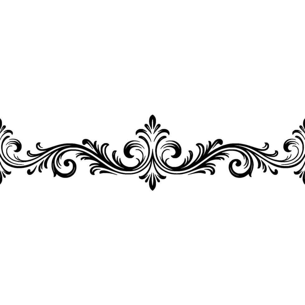Elegant Black Flourish Border on White, Decorative Swirls vector