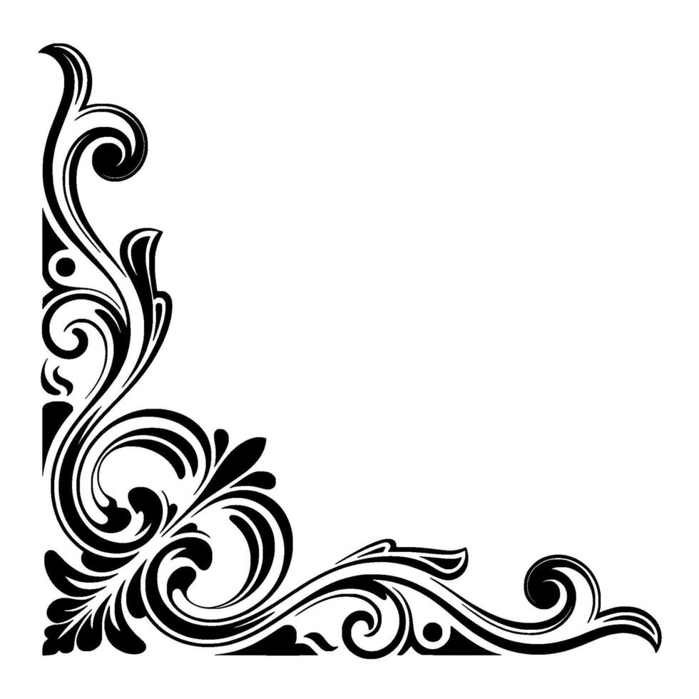 Elegant Black Swirl Corner Ornament Illustration on White vector