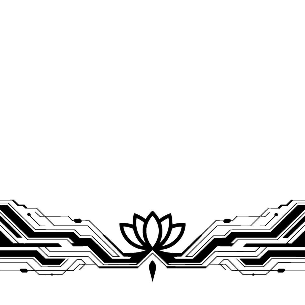 Tech Lotus Abstract Geometric With Floral and Circuit Elements vector