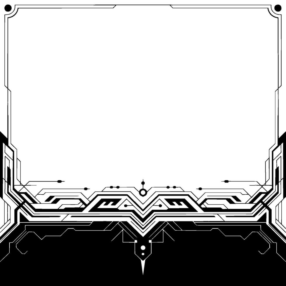 Futuristic Tech Frame, Black and White, Circuitry vector