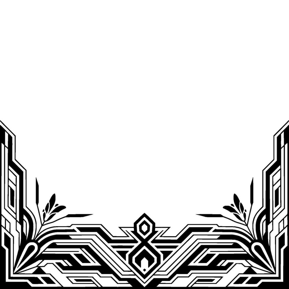 Art Deco Border Frame Geometric Floral Ornament, Black and White vector