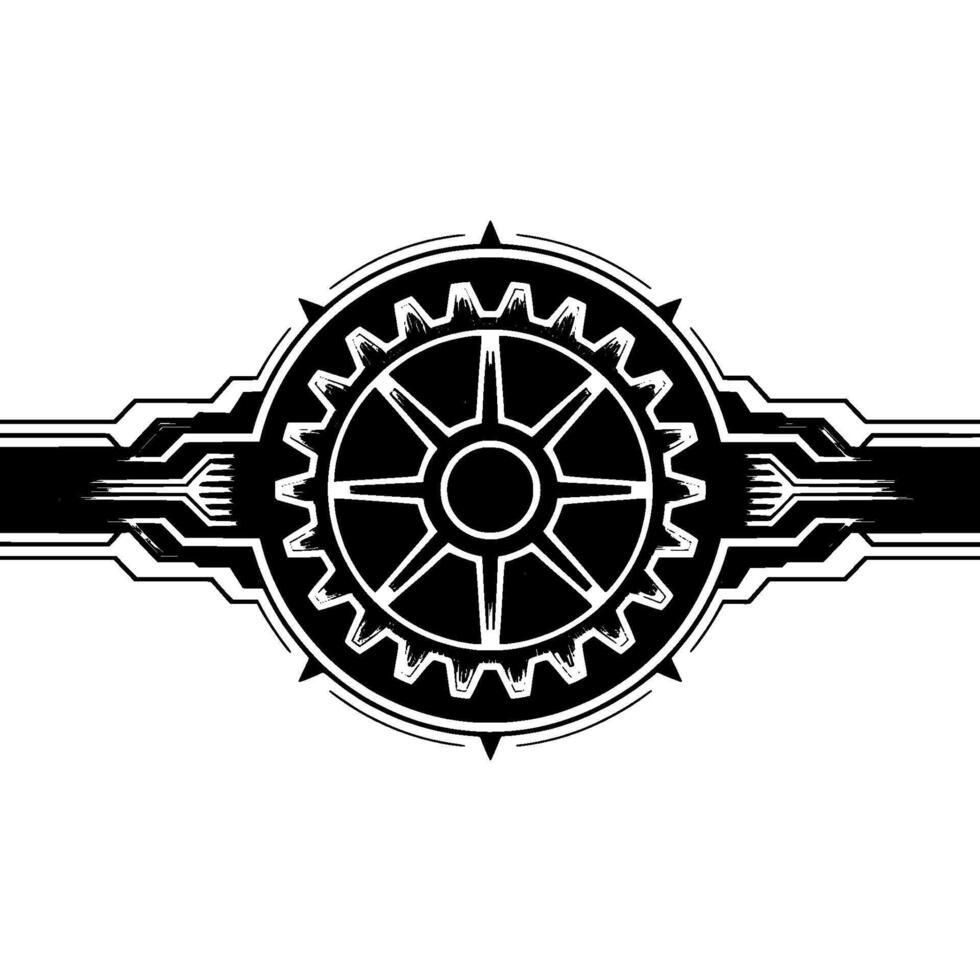 Steampunk Gear Tech Industrial Emblem On White vector
